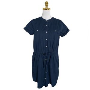 Banana Republic Women Navy Button-Down Drawstring Poplin Shirt Dress Size 10